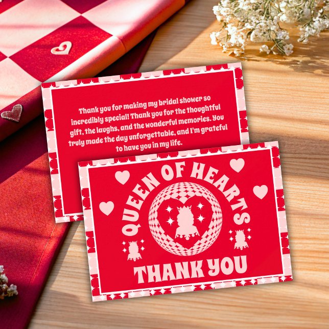 Retro Queen Of Hearts Bridal Shower Thank You Card (Thank You Cards)