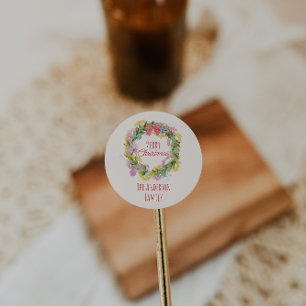 Retro Quirky Colourful Christmas Bow Wreath  Classic Round Sticker