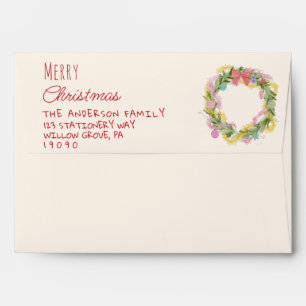Retro Quirky Colourful Christmas Bow Wreath Envelope