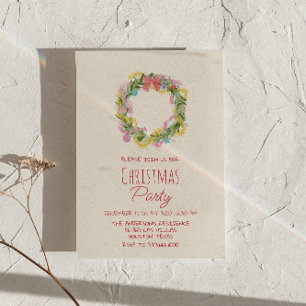 Retro Quirky Colourful Christmas Bow Wreath Party  Invitation
