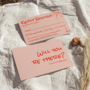Retro Quirky Hand Drawn Pink Red Unique Wedding RSVP Card