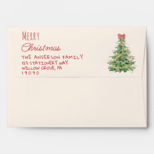 Retro Quirky Red Green Christmas Bow Tree Envelope
