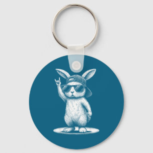 Retro rabbit rock music bunny men kids women key ring