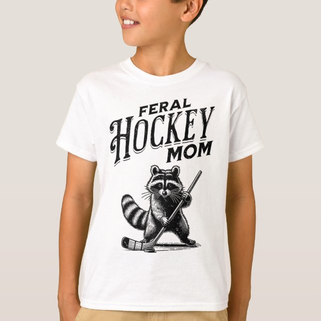 Retro Raccoon Feral Hockey Mom Hockey Player Trash T-Shirt (Front)