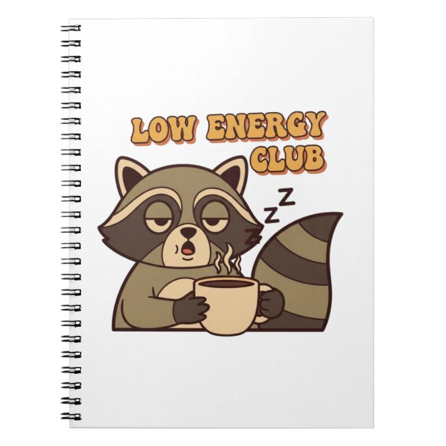 Retro Raccoon Low Energy Thoughts Lined Notebook (Front)