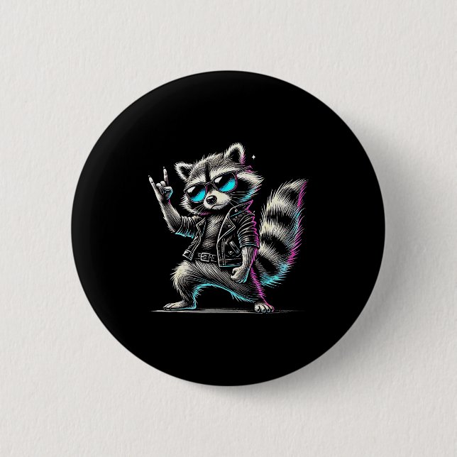 Retro Raccoon Rock Music Funny Gift For Men Women  6 Cm Round Badge (Front)
