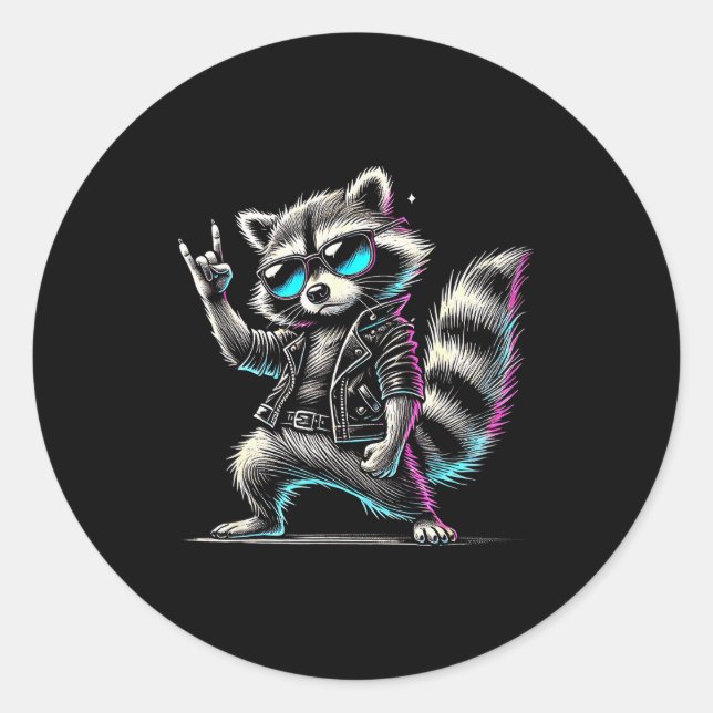 Retro Raccoon Rock Music Funny Gift For Men Women  Classic Round Sticker (Front)