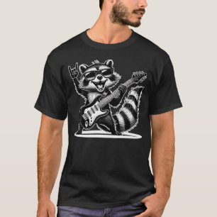 Retro Raccoon Rock Music Lovers Funny Guitar Racco T-Shirt