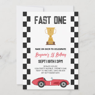 Retro Race Car 1st Birthday Party Invitation