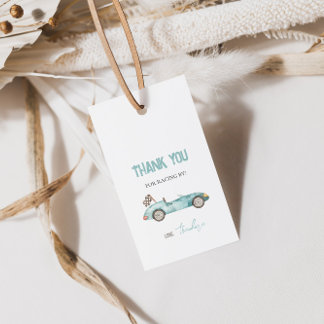 Retro Race Car Blue Gift Tag