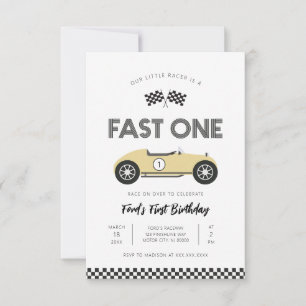 Retro Race Car Fast One First Birthday Invitation