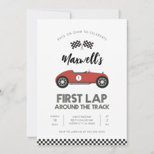 Retro Race Car First Lap Around the Track Birthday Invitation
