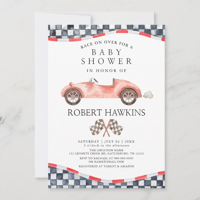 Retro Race Car Gender Neutral Baby Shower Invitation (Front)