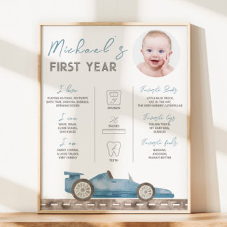 Retro Race Car Photo Milestone Sign