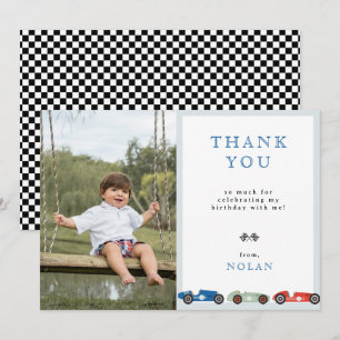 Retro Race Car Theme Birthday Photo Thank You Card
