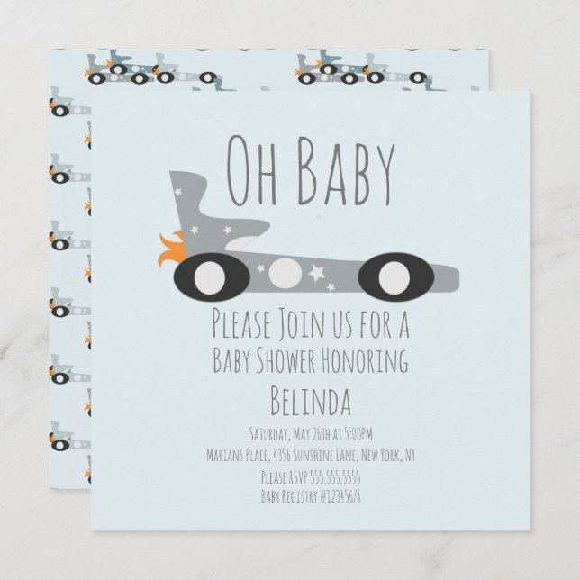 Retro Racing Cars Blue Baby Shower  (Front/Back)