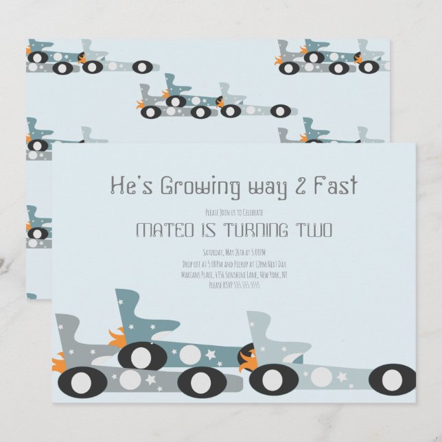 Retro Racing Cars Moon Stars Birthday Party  Invitation (Front/Back)