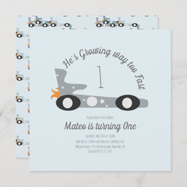 Retro Racing Cars Moon Stars First Birthday   (Front/Back)