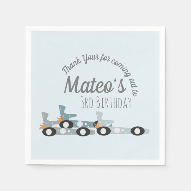 Retro Racing Cars Moon Stars  Third Birthday     Napkin (Front)