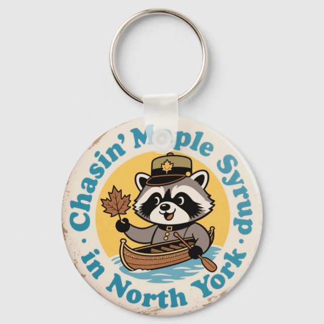 Retro Racoon Canoe North York Key Ring (Front)