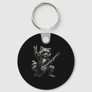 Retro Racoon Rock Music Gift Men Kids Women Funny Key Ring
