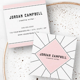 Retro radial geometric pink white minimal square business card