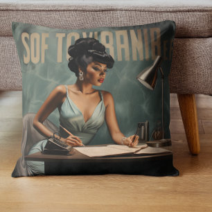 Retro Radiance Black Woman Vintage Glamour Cushion