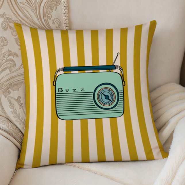Retro Radio and Gold Stripes, Accent Pillow,  Cushion (Creator Uploaded)
