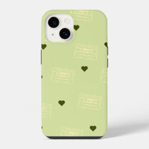 Retro Radio and Heart Pattern in Lime Green iPhone 14 Case