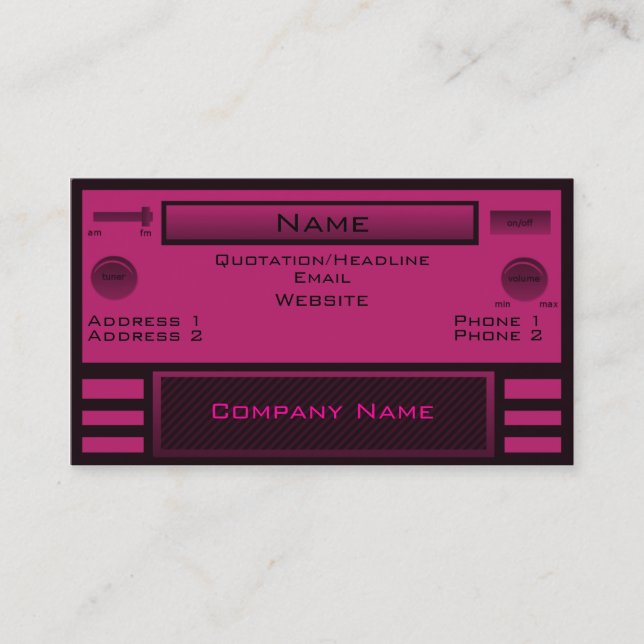 Retro Radio Business Card, Pink Card (Front)