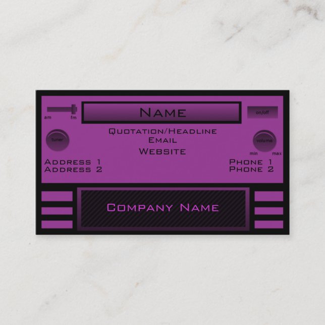 Retro Radio Business Card, Purple Card (Front)