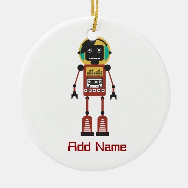 Retro Radio Robot Ceramic Tree Decoration (Front)