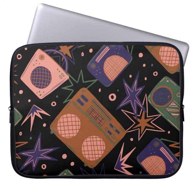 Retro radios, tape recorders pattern. laptop sleeve (Front)