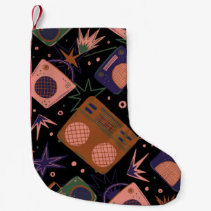 Retro radios, tape recorders pattern. small christmas stocking