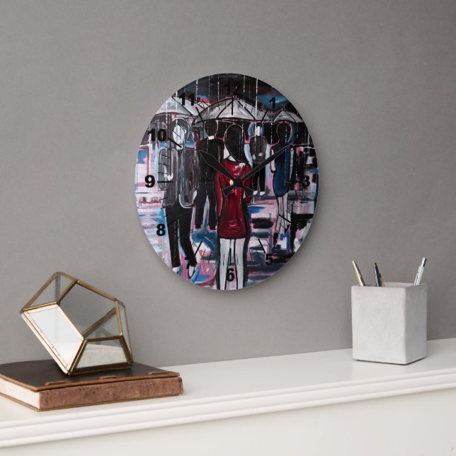 Retro Rain Painting by Alfred Fox Large Clock (Office)