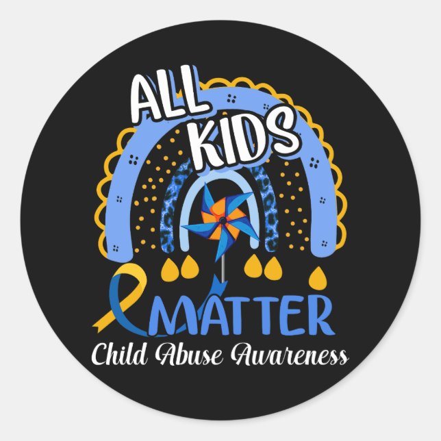 Retro Rainbow All Kids Matter Pinwheel Child Abuse Classic Round Sticker (Front)