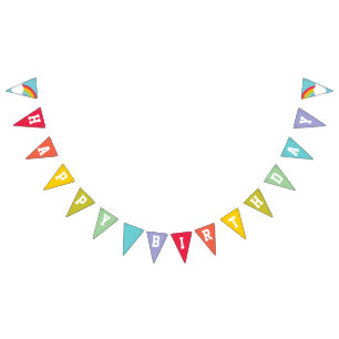 Retro Rainbow and Clouds Happy Birthday Bunting