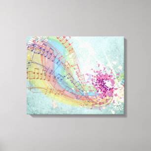 Retro Rainbow and Music Notes on a Shabby Texture Canvas Print
