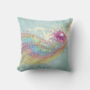 Retro Rainbow and Music Notes on a Shabby Texture Cushion
