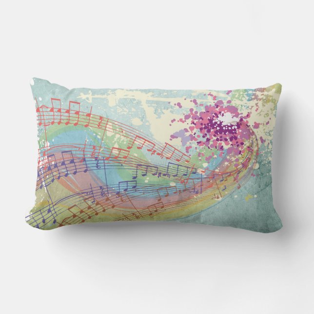 Retro Rainbow and Music Notes on a Shabby Texture Lumbar Cushion (Front)