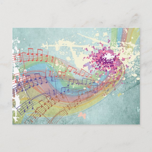 Retro Rainbow and Music notes on a shabby texture Postcard (Front)