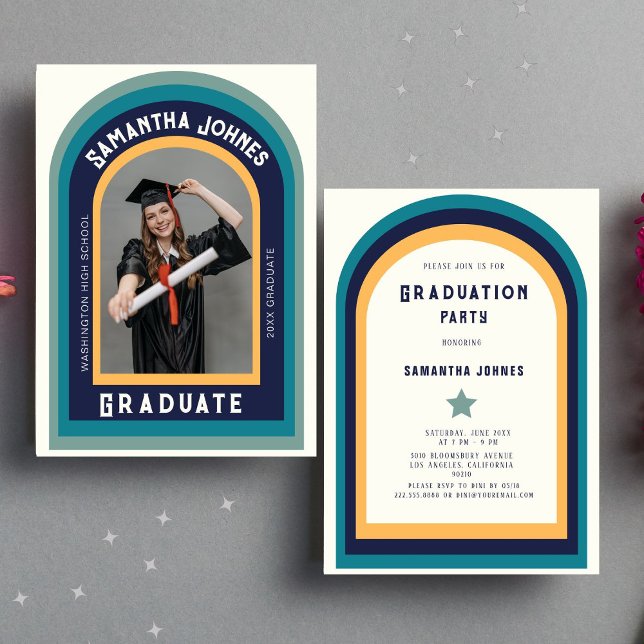 Retro Rainbow Arch Photo Graduation Party  Invitation (Creator Uploaded)