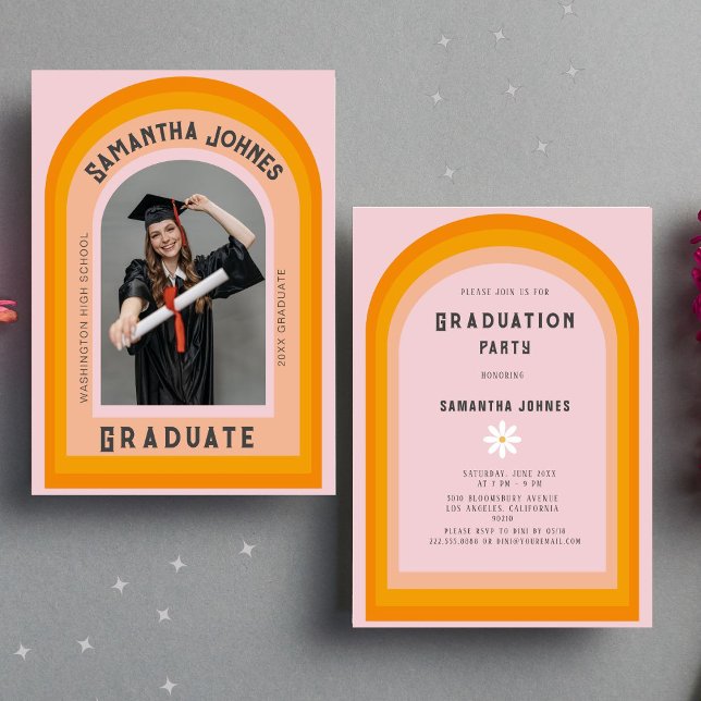 Retro Rainbow Arch Photo Graduation Party  Invitation (Creator Uploaded)