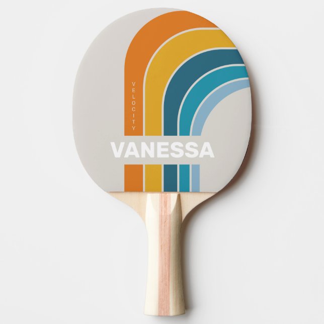 Retro Rainbow Arch with Name Ping Pong Paddle (Front)