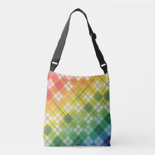Retro Rainbow Argyle Plaid Check Pattern Crossbody Bag