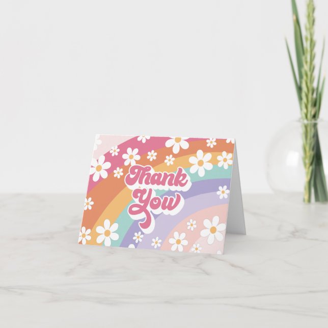 Retro Rainbow Birthday Thank You Card (Front)