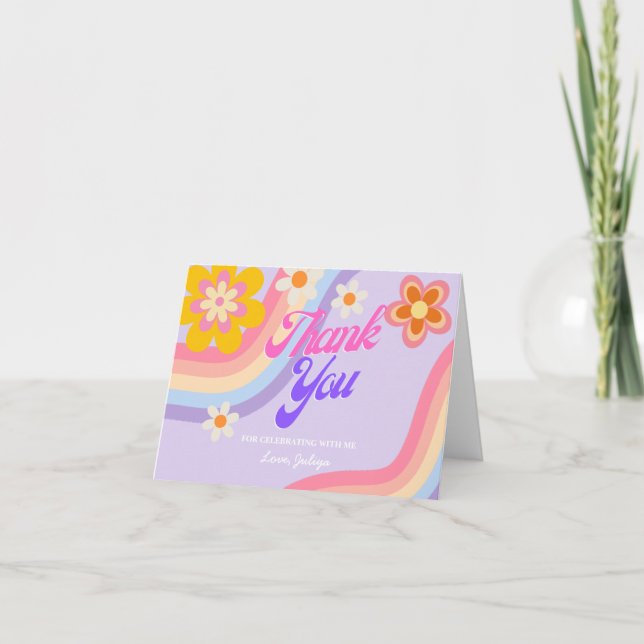  Retro Rainbow Birthday  Thank You Card (Front)