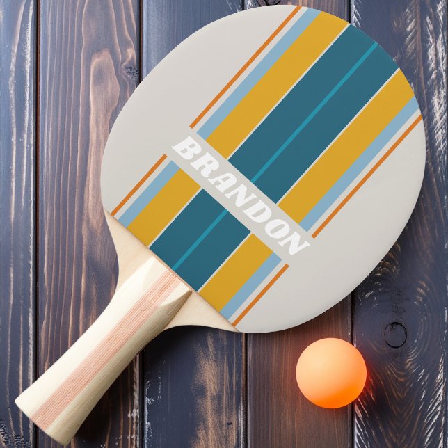 Retro Rainbow Board Stripes with Name Ping Pong Paddle (Creator Uploaded)