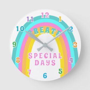 Retro Rainbow Bright Teal Blue Red Orange Yellow Round Clock