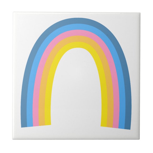 Retro Rainbow Bue Pink Orange Yellow Tile (Front)
